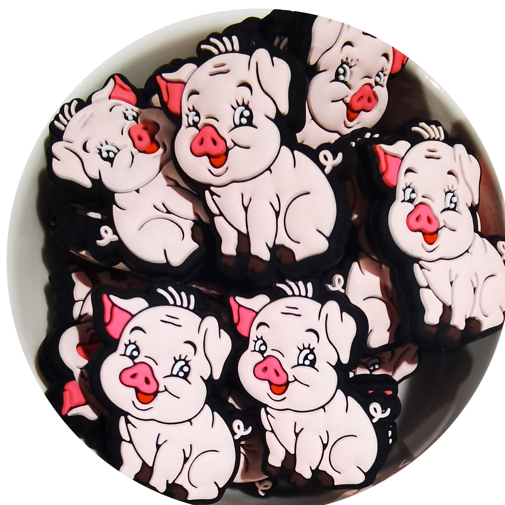 Cute Animal Pig Silicone Focal Beads